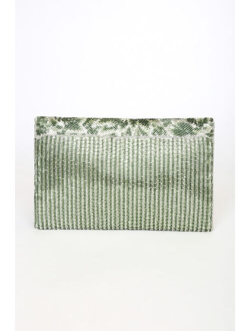 Lulus Gleam With It Green Beaded Clutch