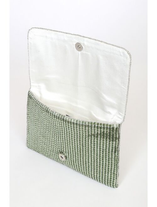 Lulus Gleam With It Green Beaded Clutch