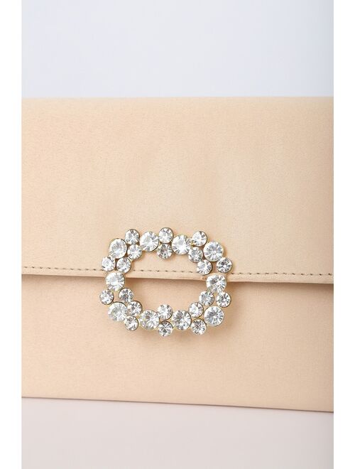 Lulus Keep It Glam Light Nude Satin Rhinestone Clutch