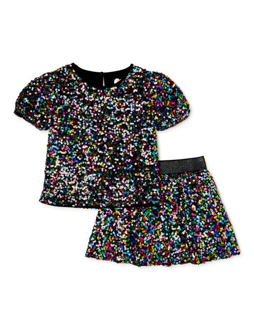 365 Kids From Garanimals Girls Sequin T-Shirt and Skirt Set, 2-Piece, Sizes 4-10