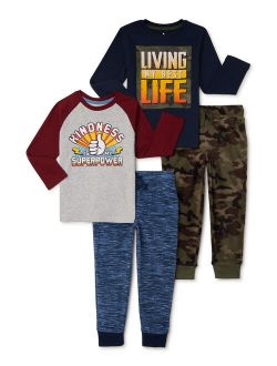 Boys Long Sleeve T-Shirts And Microfleece Joggers, 4-Piece Set, Sizes 4-10
