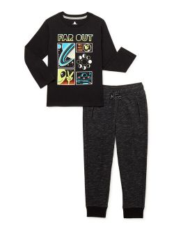 Boys Space Long Sleeve Graphic T-Shirt and French Terry Jogger, 2-Piece Outfit Set, Sizes 4-10