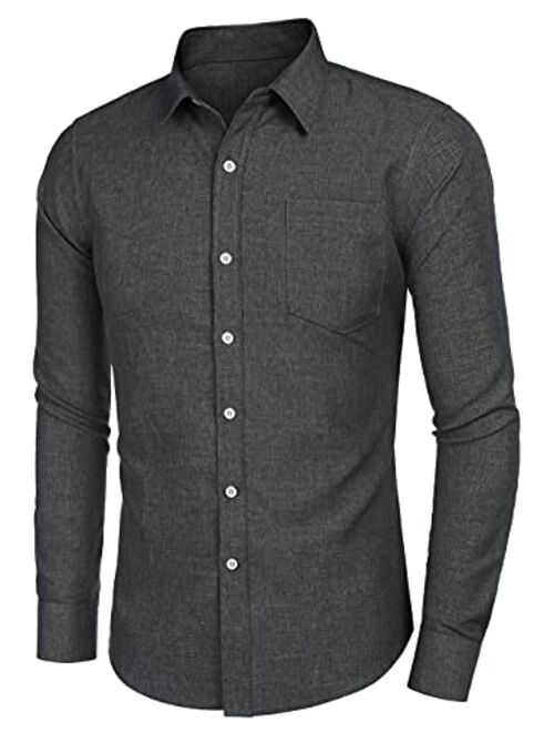 COOFANDY Men's Casual Button Down Shirt Long Sleeve Linen Chambray Shirt