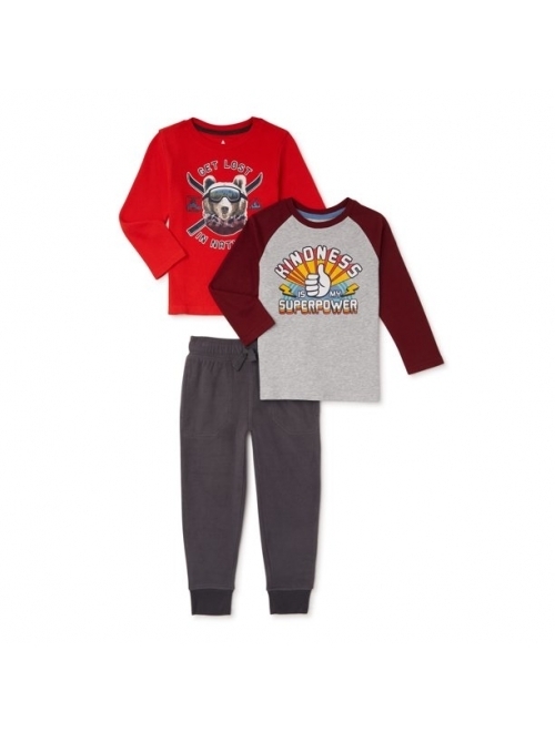 365 Kids from Garanimals Boys Long Sleeve Graphic T-Shirts and French Terry Joggers, 3-Piece Set, Sizes 4-10