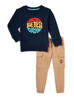 Boys’ Crew Neck Sweater and Cargo Pants, 2-Piece Outfit Set, Sizes 4-12