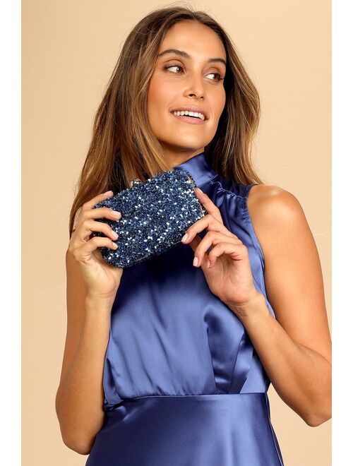 Lulus Stunning Statement Blue Floral Sequin Box Clutch