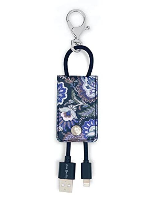 Vera Bradley Leatherette Charging Tag Keychain, Portable Charger Cord for Cellphones/Computers (Java Navy Camo)