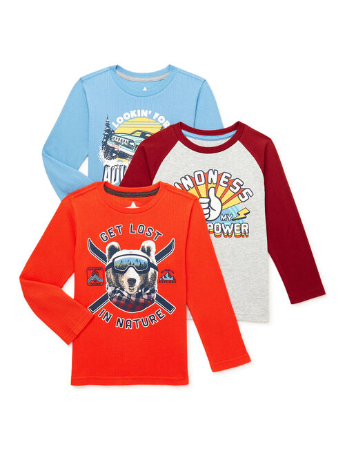 365 Kids from Garanimals Boys Kindness Long Sleeve Raglan T-Shirt and Long Sleeve Thermal Graphic T-Shirt, 3-Pack, Sizes 4-10