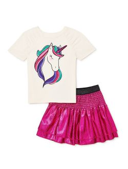 Girls Graphic T-Shirt and Foil Skirt Set, Sizes 4-10