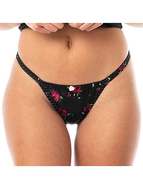Satini Women's Print Tanga Bikini Briefs Satin Panties