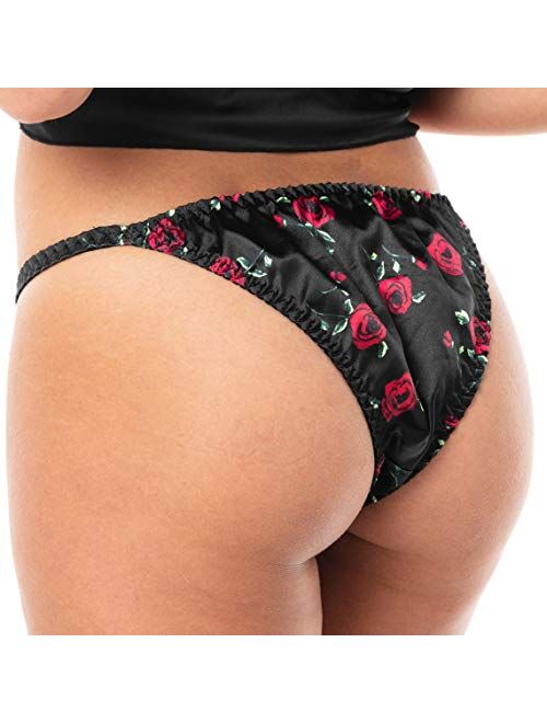 Satini Women's Print Tanga Bikini Briefs Satin Panties