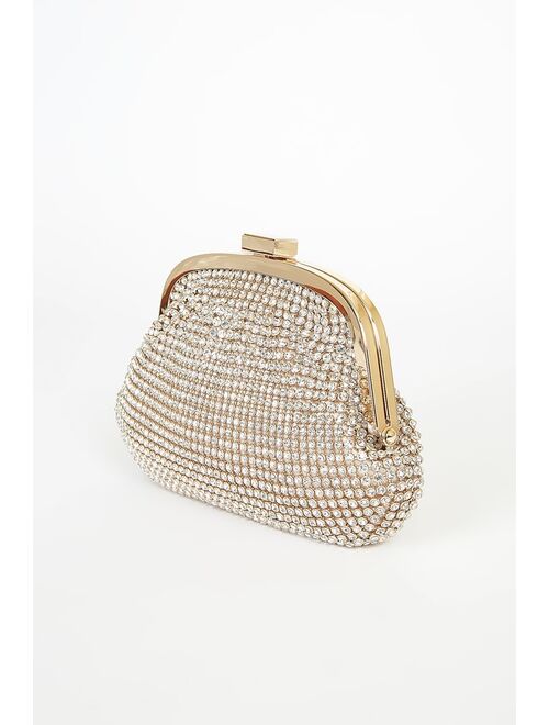 Lulus Elevated Love Gold and Silver Rhinestone Chainmail Clutch