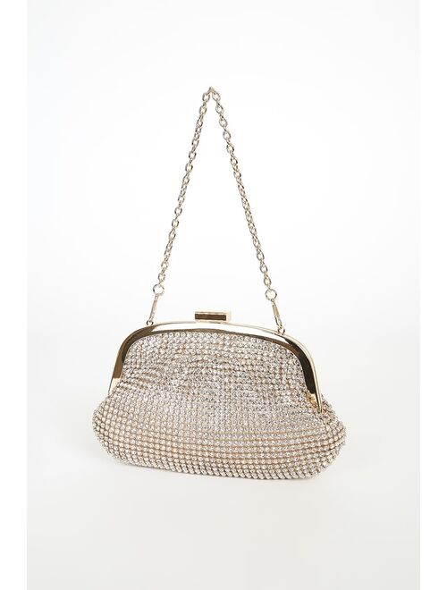 Lulus Elevated Love Gold and Silver Rhinestone Chainmail Clutch