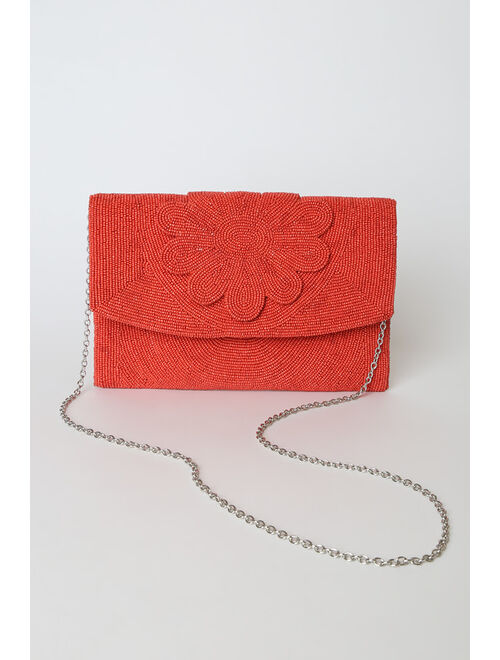 Lulus Bead in the Moment Red Beaded Clutch