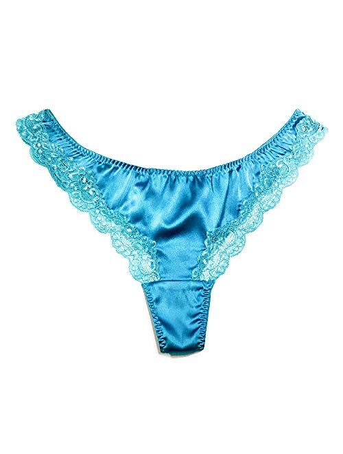 SilRiver Womens Silk G-String Thong Panties Satin T Back Lace Thong Underwear