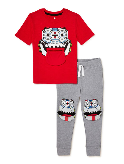365 Kids From Garanimals Boys' Robot Short Sleeve T-Shirt & Joggers, 2-Piece Outfit Set, Sizes 4-10