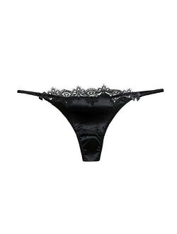 SilRiver Womens Silk Satin Thong Panties Lace G String Thong T Back Shiny Satin Underwear
