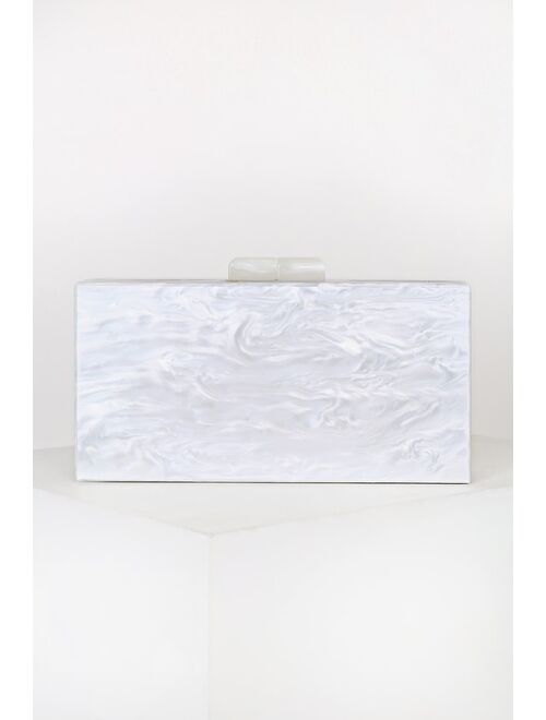 Lulus Mrs. Bridal White and Silver Glitter Acrylic Box Clutch