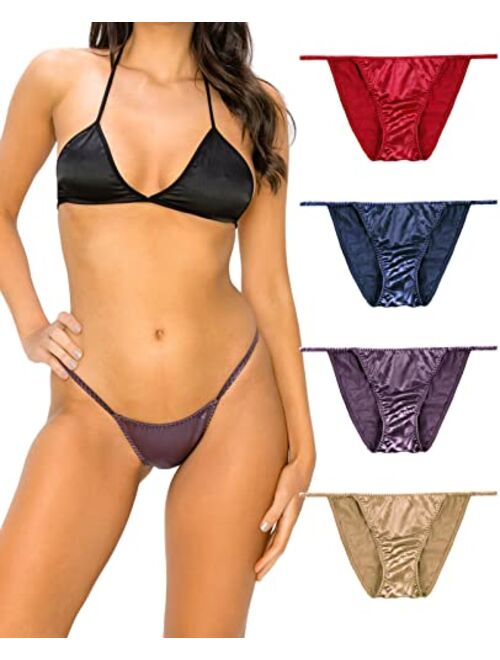 Womens Silky Sexy Satin Tangas Panties S - Plus Size Women Underwear Multi-Pack