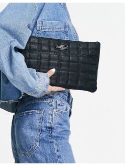 glitter quilted Large clutch bag in black