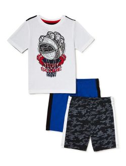 Boys' Graphic Short Sleeve T-Shirt and Shorts, 3-Piece, Sizes 4-10
