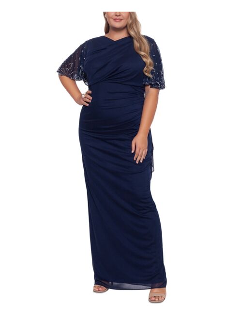 Betsy & Adam Plus Size Beaded-Sleeve Dress