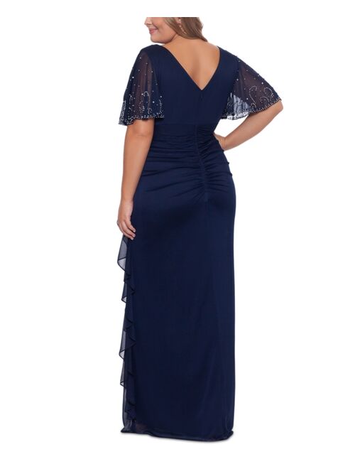Betsy & Adam Plus Size Beaded-Sleeve Dress