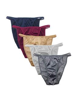 Colorful Star 5 Pack Women's Sexy Satin String Bikini Underwear Shine Smooth Underwear