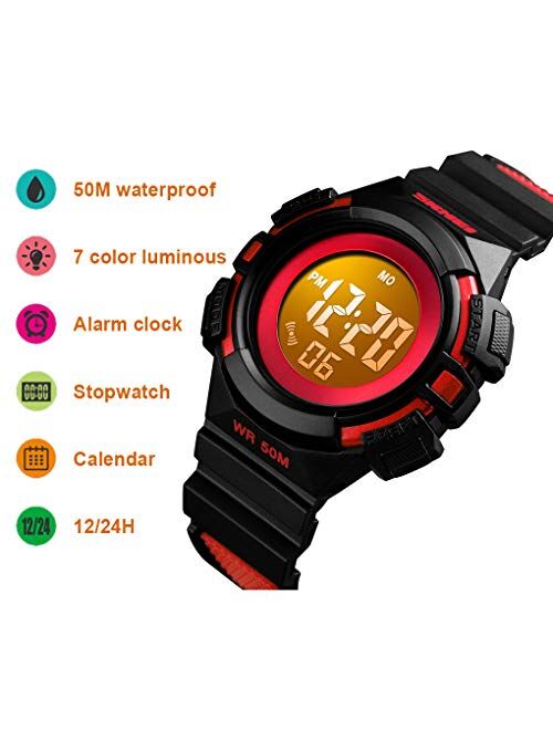 CakCity Kids Watches Digital Outdoor Sport Waterproof Electrical EL-Lights Watches with Alarm Luminous Stopwatch Casual Military Child Wrist Watch Gift for Boys Girls Age