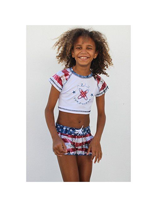 Azul Little Girls Red Vintage Americana Print Elastic Band Swim Shorts 4-6