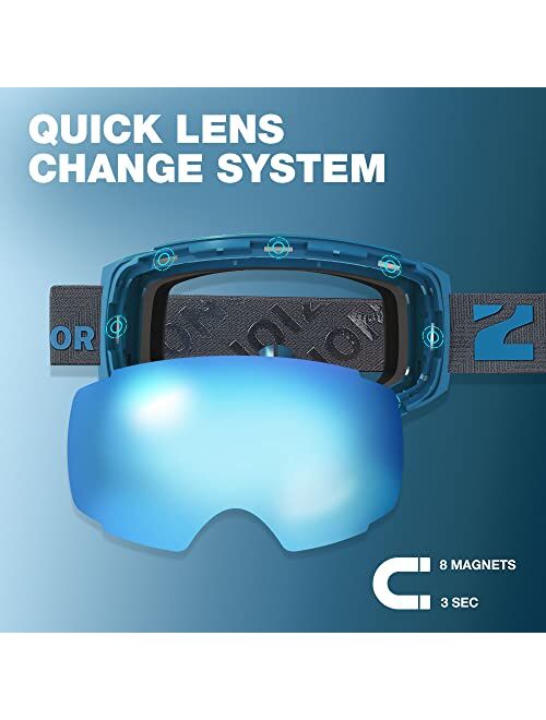 ZIONOR X4 Ski Goggles Magnetic Lens - Snowboard Snow Goggles for Men Women Adult
