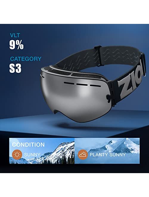 ZIONOR X Ski Goggles - OTG Snowboard Goggles Detachable Lens for Men Women Adult