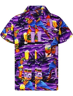 Hawaiian Shirt for Men Funky Casual Button Down Very Loud Shortsleeve Unisex Parrot Beerbottle