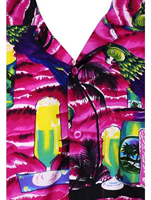 King Kameha Hawaiian Shirt for Men Funky Casual Button Down Very Loud Shortsleeve Unisex Parrot Beerbottle