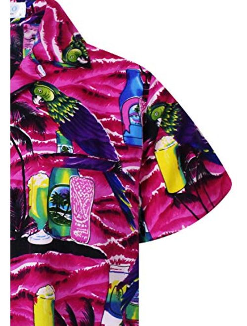 King Kameha Hawaiian Shirt for Men Funky Casual Button Down Very Loud Shortsleeve Unisex Parrot Beerbottle