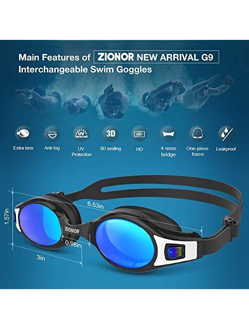 ZIONOR G9 Swim Goggles with Extra Lens and Nose Bridges for Men/Women/Adult