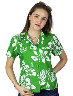 Hawaiian Blouse Shirt for Women Funky Casual Button Down Very Loud Shortsleeve Hibiscus
