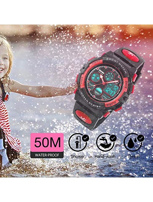 Cofuo Kids Digital Sport Watch, Boys Girls Waterproof Sports Outdoor Watches Children Casual Electronic Analog Quartz Wrist Watches with Alarm Stopwatch