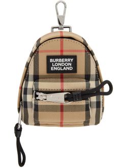 Beige Vintage Check Backpack Keychain
