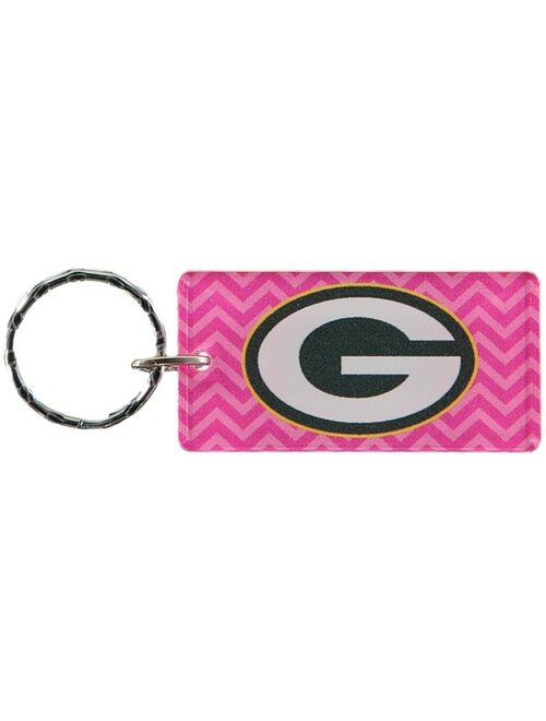 Stockdale Pink Green Bay Packers Chevron Printed Acrylic Team Color Logo Keychain