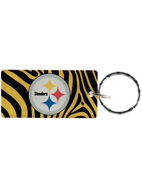 Stockdale Multi Pittsburgh Steelers Zebra Printed Acrylic Team Color Logo Keychain