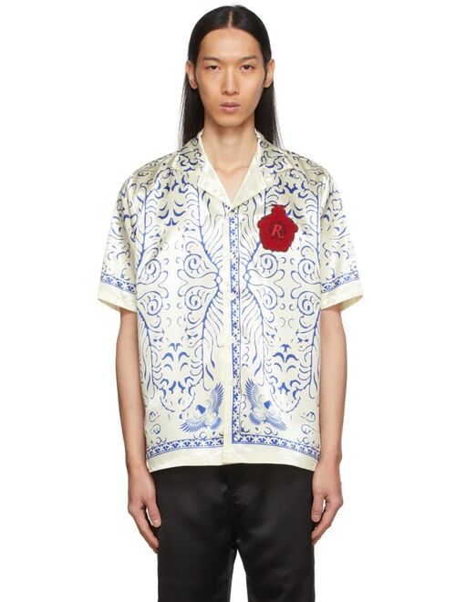Rhude SSENSE Exclusive Off-White & Blue Tile Print Satin Shirt