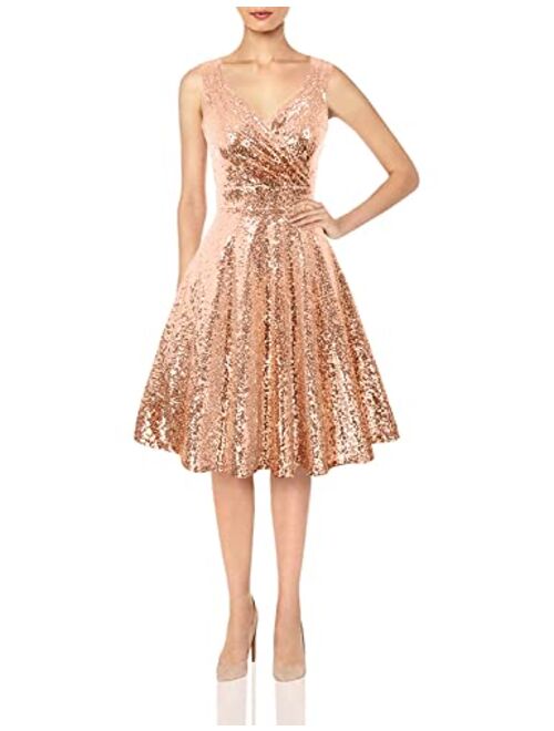 GRACE KARIN Women's Sequin Glitter V-Neck Party Dress Winter Velvet A-Line Dress Lace Evening Dress