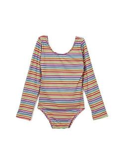 Big Girls Multi Color Stripe Machu Pichu Long Sleeve Leotard Swimsuit 6-14