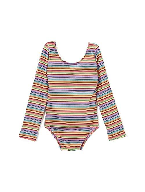 Azul Big Girls Multi Color Stripe Machu Pichu Long Sleeve Leotard Swimsuit 6-14