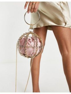 cage sphere clutch bag in gold chain