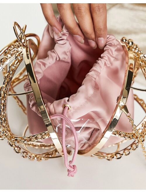 Asos Design cage sphere clutch bag in gold chain