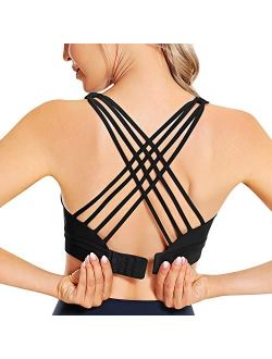Women's Strappy Sports Bras Back Closure Criss Cross Adjustable Wirefree Padded Yoga Bra Workout Tops