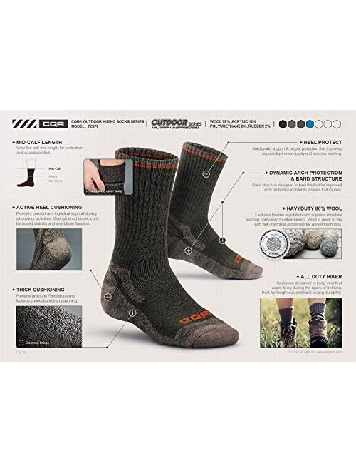 CQR 3 or 5 Pairs Men and Women Moisture Wicking Hiking Socks, Outdoor Sports Trekking Crew Socks, Mid Calf Cushioned Socks