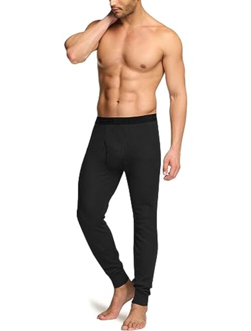 CQR 1 or 2 Pack Men's Thermal Underwear Pants, Midweight Waffle Knit Long Johns, Winter Cold Weather Thermal Bottoms with Fly